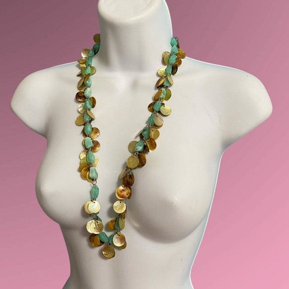Boho Shell & Mint Green Acrylic Beads Necklace & Bracelet Set - Picture 1 of 8